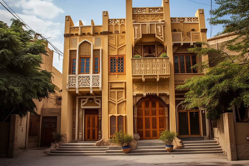 Historic Basra homes featuring distinctive shanasheel architecture.